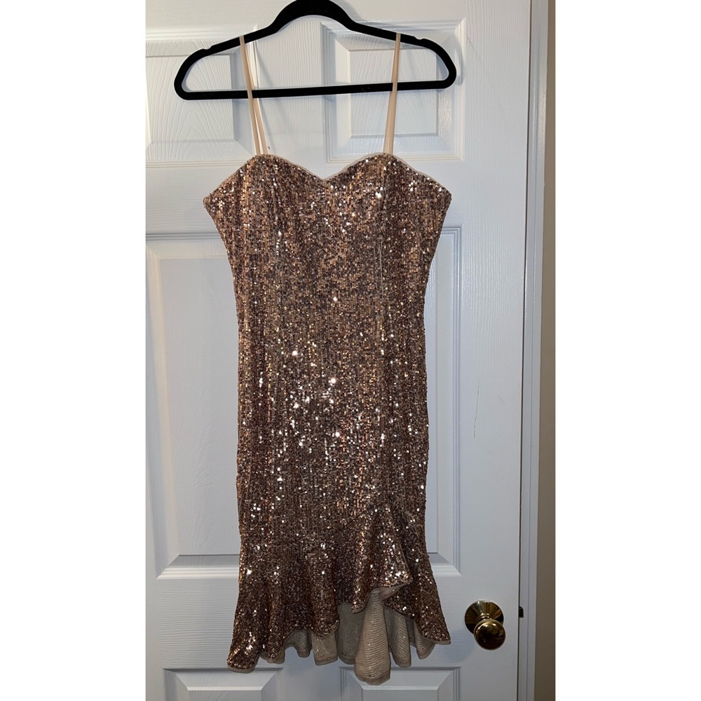 Gold Sequins Aidan Mattox Strapless Dress